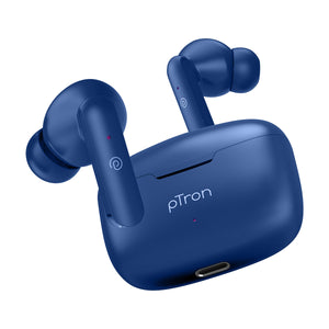 pTron Bassbuds Joy in-Ear Wireless Earbuds, Immersive Sound, 32Hrs Playtime, Clear Calls TWS Earbuds, Bluetooth V5.1 Headphone, Type-C Fast Charging, Voice Assist & IPX4 Water Resistant (Blue)