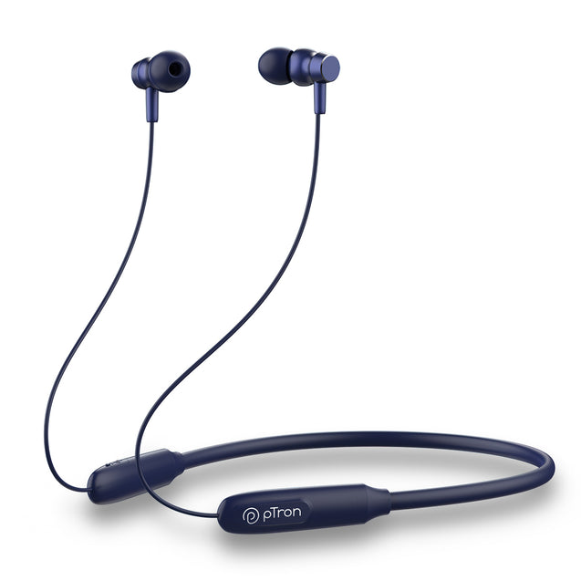 pTron Tangent Flex Bluetooth 5.3 Wireless In Ear Headphone with Mic, 38H Playtime, 13mm Driver, Dual Device Pairing Wireless Neckband, Type-C Charge, Magnetic Buds & IPX5 Water Resistant (Bold Blue)