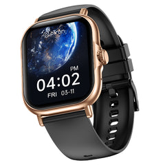 pTron Reflect Callz 2.01" Smartwatch with Bluetooth Calling, Full Touch Square Display, 600 NITS, Functional Crown, 100+ Watch Faces, HR, SpO2, 5 Days Battery Life & IP68 (Gold & Black)