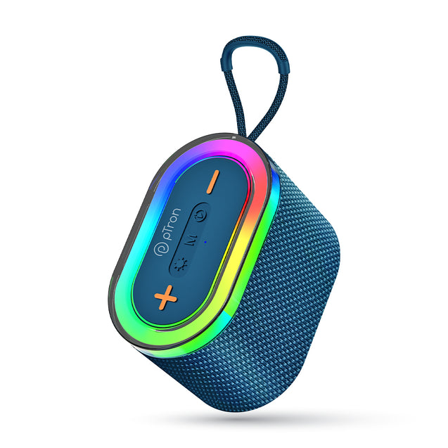 pTron Fusion Pop 12W Bluetooth Speaker with Pristine Sound, 10hrs Playback, Rhythmic RGB LEDs, Multi-Play Modes BT5.3/TF Card/USB/Aux-in, TWS Feature, Integrated Button Controls, Type-C Charging (Blue)