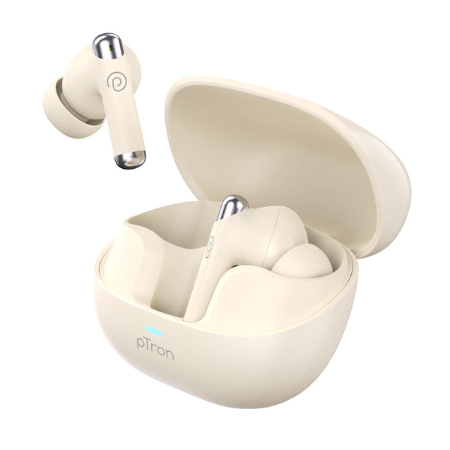 pTron Zenbuds Evo X5 34dB ANC TWS Earbuds, Transparency Mode, 4 Mic ENC Calls, 45H Playtime, 40ms Low-Latency, in-Ear Bluetooth 5.3 Wireless Headphones & Type-C Charging (Pearl White)