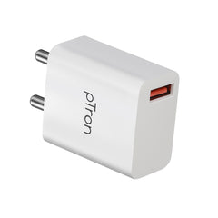 pTron Volta FC12 20W QC3.0 Smart USB Charger with 1m iOS USB Cable, Made in India, Auto-detect Technology, Multi-Layer Protection Travel Adapter, Fast Charging Power Adaptor for iOS Devices (White)
