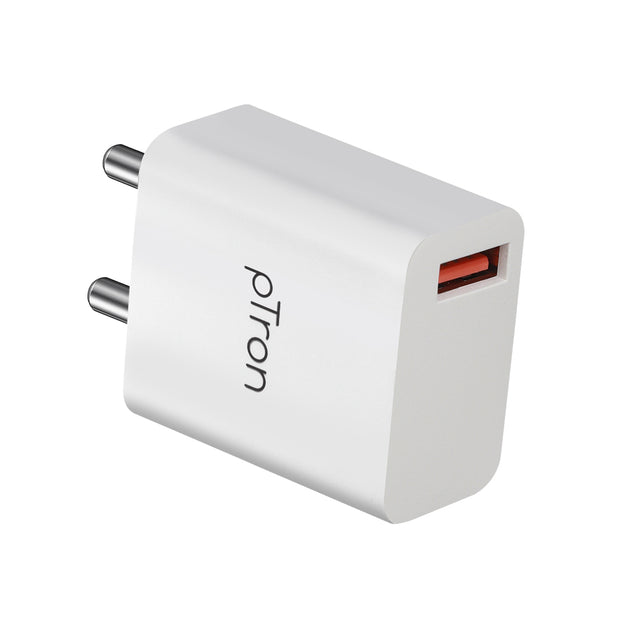 pTron Volta FC12 20W QC3.0 Smart USB Charger with 1m iOS USB Cable, Made in India, Auto-detect Technology, Multi-Layer Protection Travel Adapter, Fast Charging Power Adaptor for iOS Devices (White)