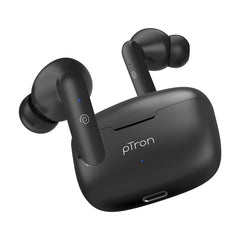 pTron Bassbuds Joy in-Ear Wireless Earbuds, Immersive Sound, 32Hrs Playtime, Clear Calls TWS Earbuds, Bluetooth V5.1 Headphone, Type-C Fast Charging, Voice Assist & IPX4 Water Resistant (Black)