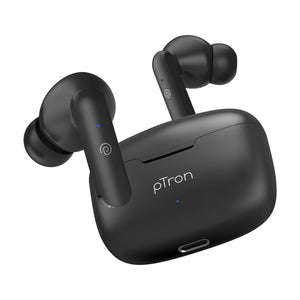 pTron Bassbuds Joy in-Ear Wireless Earbuds, Immersive Sound, 32Hrs Playtime, Clear Calls TWS Earbuds, Bluetooth V5.1 Headphone, Type-C Fast Charging, Voice Assist & IPX4 Water Resistant (Black)
