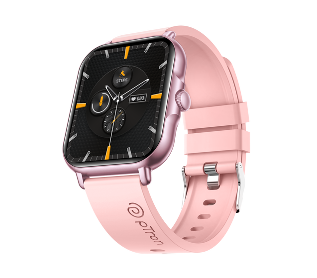 pTron Reflect Callz Smartwatch with Bluetooth Calling, 1.85" Full Touch Display, 600 NITS, Digital Crown, 100+ Watch Faces, HR, SpO2, Sports Mode, 5 Days Battery Life & IP68 (Pink)
