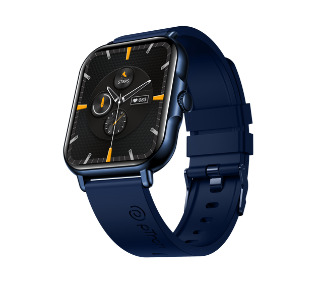 pTron Reflect Callz Smartwatch with Bluetooth Calling, 4.6 cm Full Touch Display, 600 NITS, Digital Crown, 100+ Watch Faces, HR, SpO2, Sports Mode, 5 Days Battery Life & IP68 (Blue)