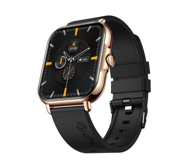 pTron Reflect Callz Smartwatch with Bluetooth Calling, 1.85" Full Touch Display, 600 NITS, Digital Crown, 100+ Watch Faces, HR, SpO2, Sports Mode, 5 Days Battery Life & IP68 (Gold)