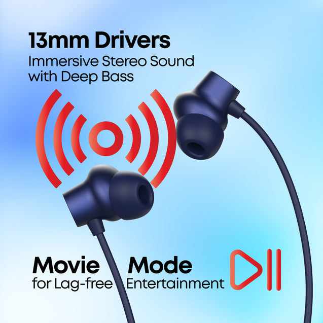 pTron Tangent Eon in Ear Bluetooth 5.3 Wireless Headphones, 45H Playtime, HD Mic & Trutalk AI-ENC Calls, Movie/Music Modes, Dual Device Pairing & Type-C Fast Charging & IPX5 (Dark Blue)