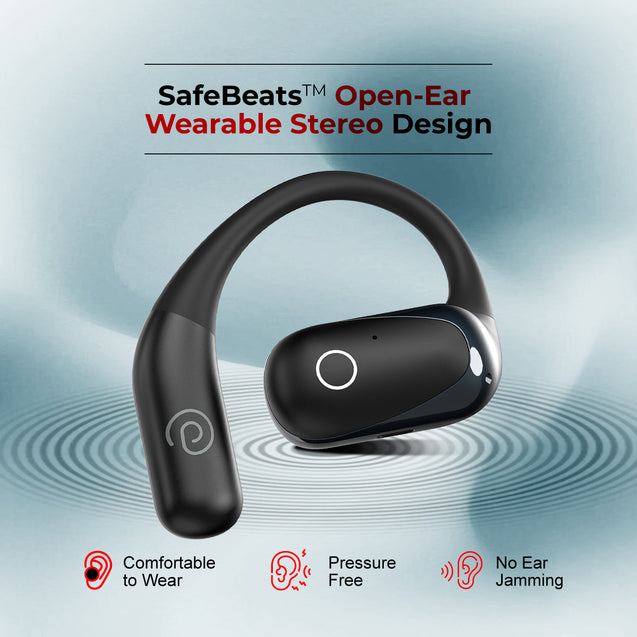 pTron Zenbuds Evo X2 Pro Open Ear Wireless Earbuds, SafeBeats Design, 4 QuadPro Mics with ENC Calls, 60H Playtime, Wraparound Audio, BT5.3 Headphones, Touch Control & Type C Fast Charging (Black)