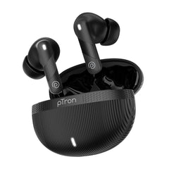 pTron Bassbuds Fury in-Ear TWS Earbuds with 13mm Drivers, 50Hrs Playtime, AI-ENC Clear Calls, Bluetooth V5.4 Wireless Headphones, Voice Assistant, Type C Charging &amp; IPX5 Water Resistant (Black)