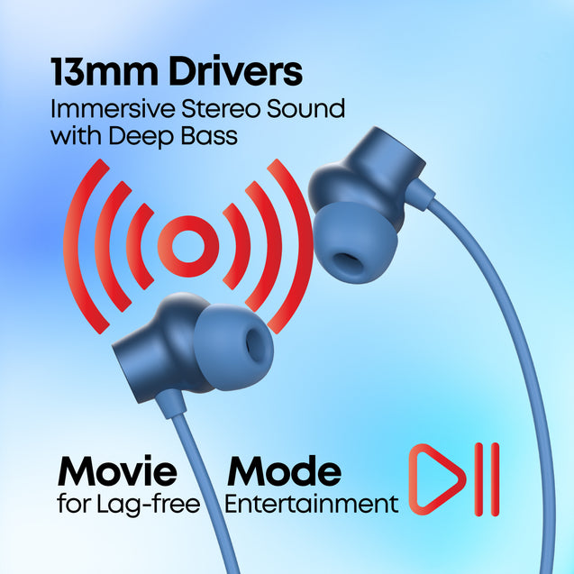 pTron Tangent Eon in Ear Bluetooth 5.3 Wireless Headphones, 45H Playtime, HD Mic & Trutalk AI-ENC Calls, Movie/Music Modes, Dual Device Pairing & Type-C Fast Charging & IPX5 (Blue)