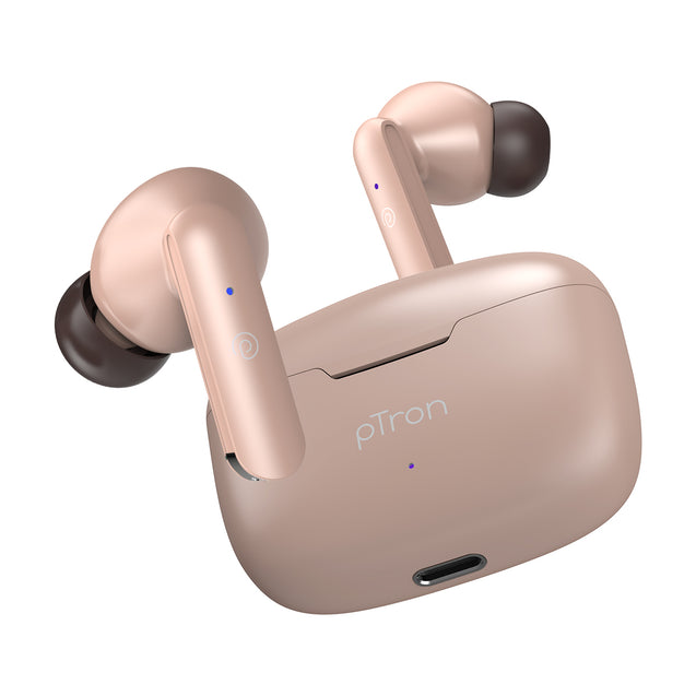 pTron Basspods P81 in-Ear Wireless Earbuds, Pristine Sound, 32Hrs Playtime, Clear Calls TWS Earbuds, Bluetooth V5.1 Headphone, Type-C Fast Charging, Voice Assist & IPX4 Water Resistant (Brown)