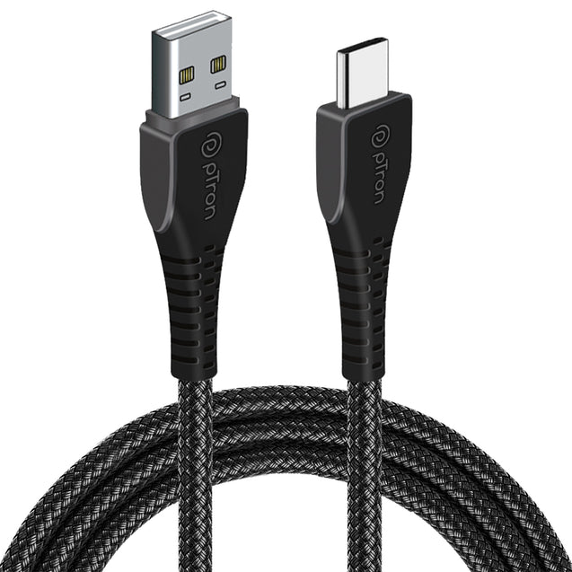 pTron Solero Braid 60W Fast Charging Type C 1.5m USB Cable for VOOC/Super VOOC/Dash/Warp/QC3.0/QC2.0 Smartphones & Other Type-C Devices, Unbreakable Nylon Braid & 480Mbps Data Sync Speed (Black)