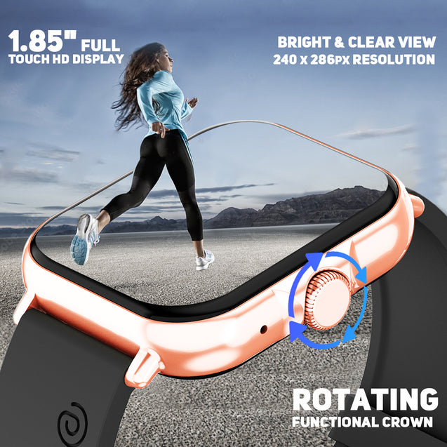 pTron Force X12N Bluetooth Calling Smartwatch, 1.85" Full Touch Display, Heart Rate Check, Watch Faces, Voice Assistance, Inbuilt Games, 5 Days Battery & IP68 Waterproof (Black & Gold)
