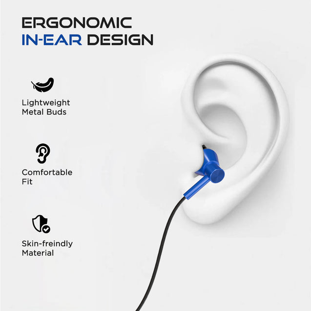 pTron Boom Play X1 In-Ear Type C Wired Headphones with Mic, 13mm Driver for Immersive Audio, 1.2m Fish Scale Style Tangle-free Cable, In-line Controls, Metal Buds, Snug-fit & Wide Compatibility (Blue)