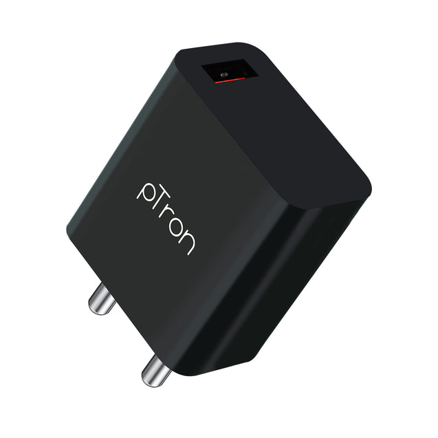pTron Volta FC12 20W QC3.0 Smart USB Charger with 1m iOS USB Cable, Made in India, Auto-detect Technology, Multi-Layer Protection Travel Adapter, Fast Charging Power Adaptor for iOS Devices (Black)