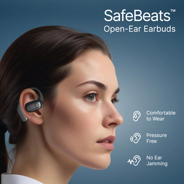 pTron Zenbuds Evo X2 Pro Open Ear Wireless Earbuds, SafeBeats Design, 4 QuadPro Mics with ENC Calls, 60H Playtime, Wraparound Audio, BT5.3 Headphones, Touch Control & Type C Fast Charging (Jet Black)