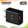 pTron Volta 12W Single Port USB Fast Charger, BIS Certified, Made in India Wall Charger Adapter, Universal Compatibility (Cable Not Included, Black)