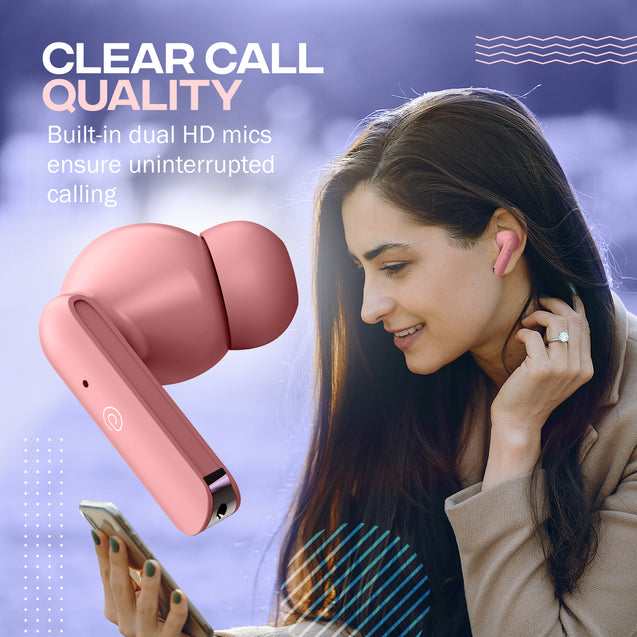 pTron Bassbuds Joy in-Ear Wireless Earbuds, Immersive Sound, 32Hrs Playtime, Clear Calls TWS Earbuds, Bluetooth V5.1 Headphone, Type-C Fast Charging, Voice Assist & IPX4 Water Resistant (Pink)