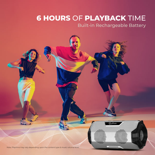 pTron Fusion Rock 16W Portable Bluetooth 5.0 Speaker with Dual Drivers, 6Hrs Playtime, Speaker for Phone/Laptop/Tablets, Aux/TF Card/USB Drive Playback & TWS Function (Silver/Black)
