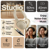 pTron Studio w/ 60Hrs Playtime, Wireless Over-Ear Headphones with HD Mic, Immersive Sound, 40mm Drivers, Bluetooth V5.4, Dual-Device Pairing, 3.5mm Aux Port, TF Card Slot & Type-C Fast Charging (Beige)
