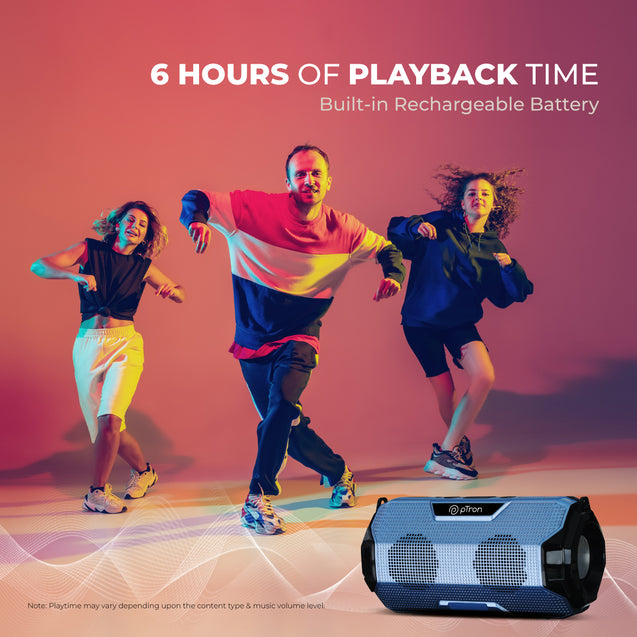 pTron Fusion Rock 16W Portable Bluetooth 5.0 Speaker with Dual Drivers, 6Hrs Playtime, Speaker for Phone/Laptop/Tablets, Aux/TF Card/USB Drive Playback & TWS Function (Blue)