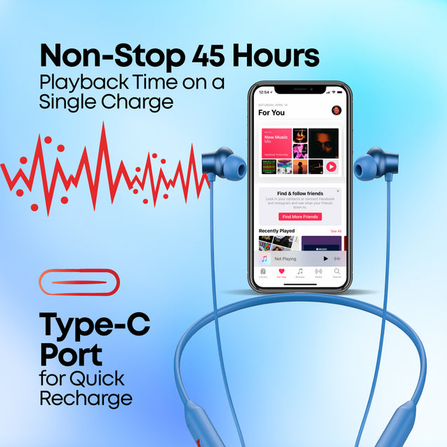pTron Tangent Eon in Ear Bluetooth 5.3 Wireless Headphones, 45H Playtime, HD Mic & Trutalk AI-ENC Calls, Movie/Music Modes, Dual Device Pairing & Type-C Fast Charging & IPX5 (Blue)