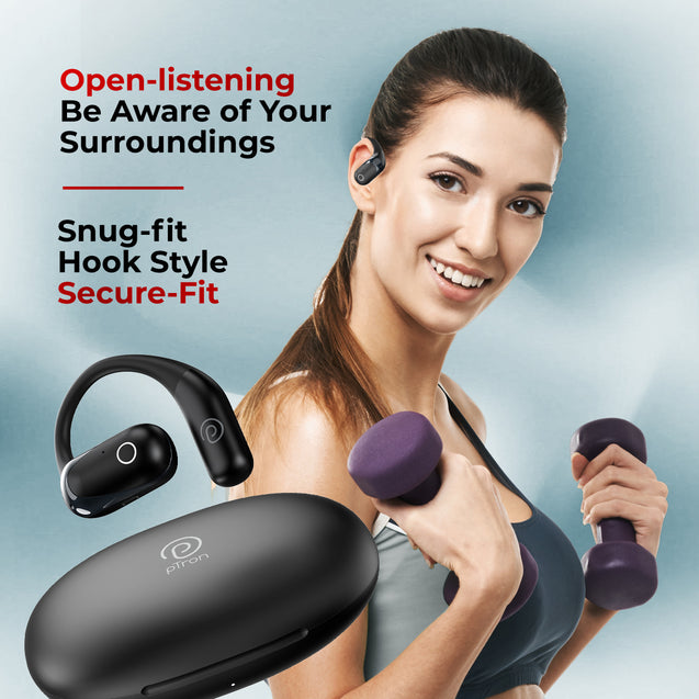 pTron Zenbuds Evo X2 Pro Open Ear Wireless Earbuds, SafeBeats Design, 4 QuadPro Mics with ENC Calls, 60H Playtime, Wraparound Audio, BT5.3 Headphones, Touch Control & Type C Fast Charging (Black)
