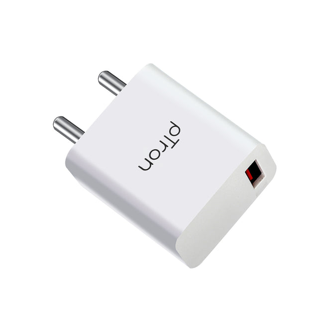 pTron Volta FC12 20W QC3.0 Smart USB Charger with 1m iOS USB Cable, Made in India, Auto-detect Technology, Multi-Layer Protection Travel Adapter, Fast Charging Power Adaptor for iOS Devices (White)