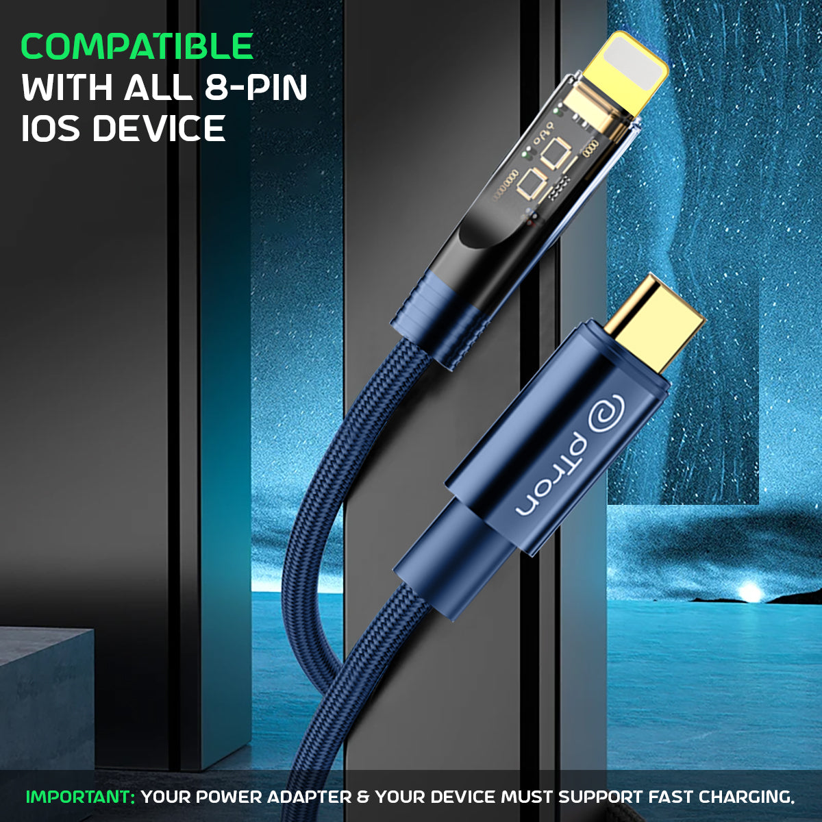 pTron Pace 30W Type-C to iOS Cable 1M (Blue) - pTron India