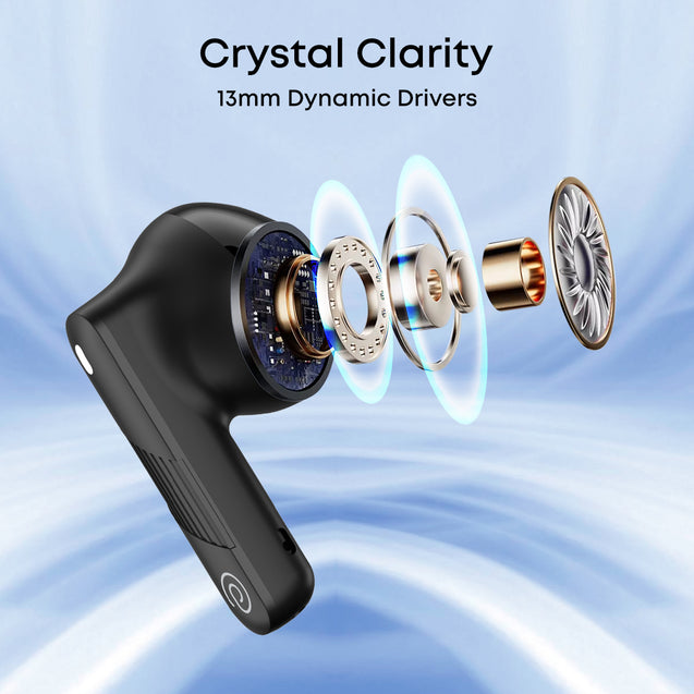 pTron Bassbuds Fury in-Ear TWS Earbuds with 13mm Drivers, 50Hrs Playtime, AI-ENC Clear Calls, Bluetooth V5.4 Wireless Headphones, Voice Assistant, Type C Charging &amp; IPX5 Water Resistant (Black)