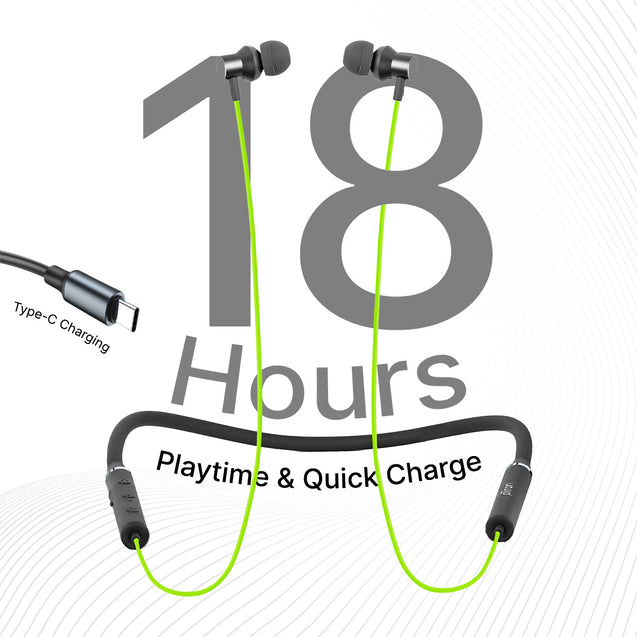 pTron Tangentbeat in Ear Bluetooth 5.0 Wireless Headphones with HD Mic, Deep Bass, Clear Calls, Dual Device Pairing Wireless Neckband, Fast Charging, Voice Assistant & IPX4 Water Resistant (Green/Grey)