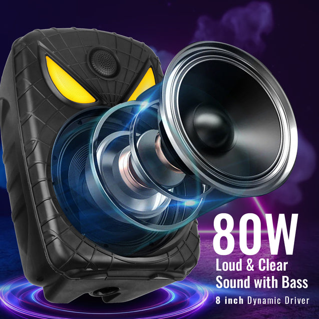 pTron Fusion Party Evo 80W Karaoke Bluetooth Party Speaker, 3M Wired Microphone, Punchy Bass, RGB Lights, USB/SD Card/AUX Playback, Auto TWS Function & Remote Control (Black)