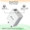 pTron Volta FC15 20W Dual Port USB & Type-C (PD) Fast Charger, BIS Certified Wall Adapter for iPhone 12/12 Pro/12 Mini/12 Pro Max/11/XS/XR/X/8/Plus, iPad Pro, Galaxy 10/9/8 (Cable Not Included, White)