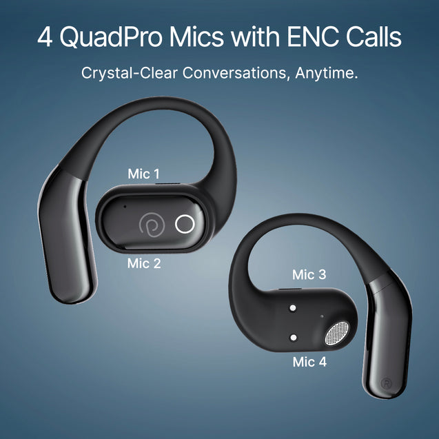 pTron Zenbuds Evo X2 Pro Open Ear Wireless Earbuds, SafeBeats Design, 4 QuadPro Mics with ENC Calls, 60H Playtime, Wraparound Audio, BT5.3 Headphones, Touch Control & Type C Fast Charging (Jet Black)