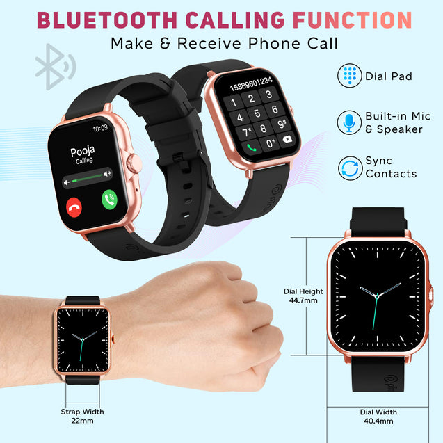 pTron Force X12N Bluetooth Calling Smartwatch, 1.85" Full Touch Display, Heart Rate Check, Watch Faces, Voice Assistance, Inbuilt Games, 5 Days Battery & IP68 Waterproof (Black & Gold)