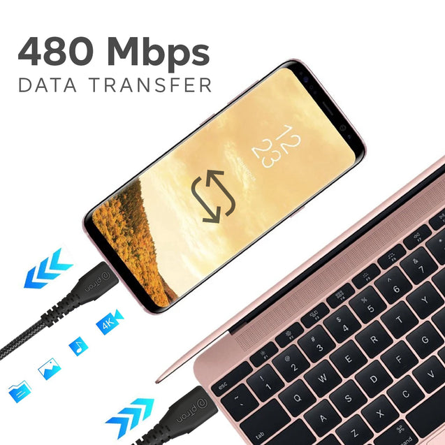 pTron Solero Braid 60W Fast Charging Type C 1.5m USB Cable for VOOC/Super VOOC/Dash/Warp/QC3.0/QC2.0 Smartphones & Other Type-C Devices, Unbreakable Nylon Braid & 480Mbps Data Sync Speed (Black)