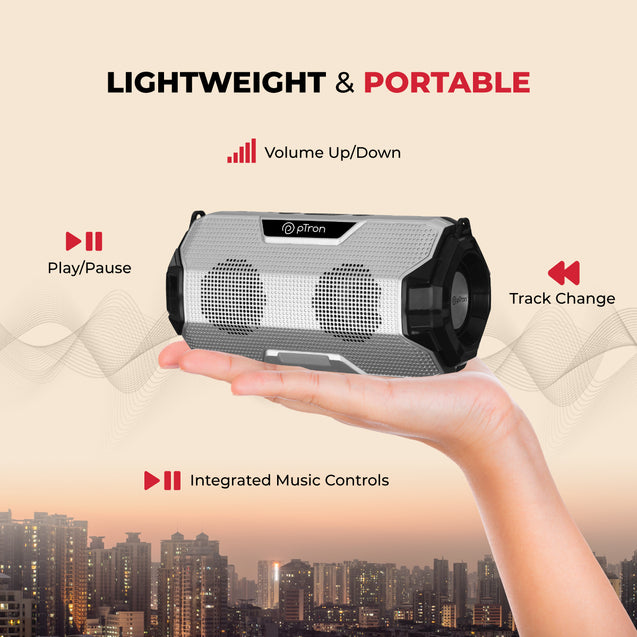 pTron Fusion Rock 16W Portable Bluetooth 5.0 Speaker with Dual Drivers, 6Hrs Playtime, Speaker for Phone/Laptop/Tablets, Aux/TF Card/USB Drive Playback & TWS Function (Silver/Black)