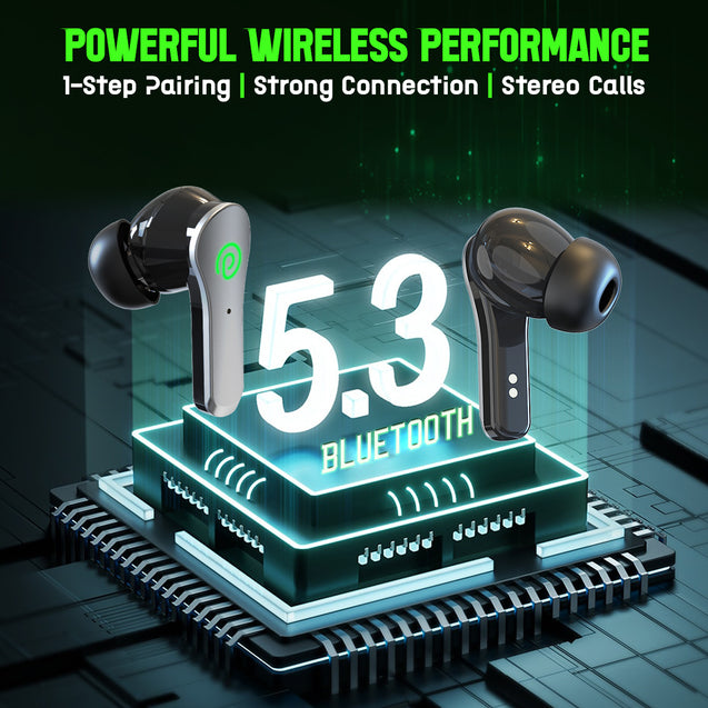 pTron Bassbuds Rush In-Ear TWS Earbuds with Mic, Gaming 40ms Low Latency, TruTalk AI-ENC Calls, 35H Playtime, Bluetooth 5.3 Headphones, Voice Assist, Type-Fast Charge & IPX4 Water Resistant (Bold Black)