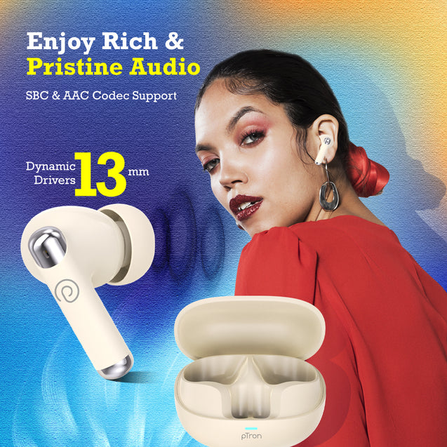 pTron Zenbuds Evo X5 34dB ANC TWS Earbuds, Transparency Mode, 4 Mic ENC Calls, 45H Playtime, 40ms Low-Latency, in-Ear Bluetooth 5.3 Wireless Headphones & Type-C Charging (Pearl White)