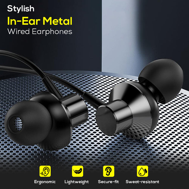 pTron Pride Lite in-Ear Wired in Ear Earphones with in-line Mic, 10mm Driver, Immersive Sound, Metal Buds, Compatible with 3.5mm Aux Port Device & 1.2m Tangle-Free Cable (Gray)
