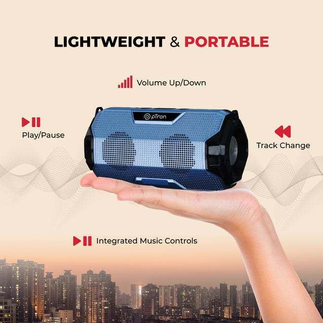 pTron Fusion Rock 16W Portable Bluetooth 5.0 Speaker with Dual Drivers, 6Hrs Playtime, Speaker for Phone/Laptop/Tablets, Aux/TF Card/USB Drive Playback & TWS Function (Blue)