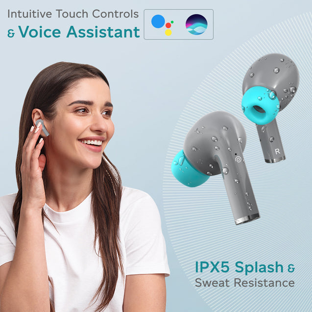 pTron Bassbuds Neo TWS Earbuds, HD Mic & TruTalk AI-ENC Calls, Immersive Sound, Game/Music Modes, 35H Playtime, in-Ear Bluetooth 5.3 Headphones, Type-C Fast Charging & IPX5 Water Resistant (Smoke Grey)