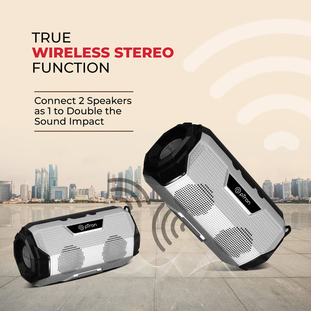 pTron Fusion Rock 16W Portable Bluetooth 5.0 Speaker with Dual Drivers, 6Hrs Playtime, Speaker for Phone/Laptop/Tablets, Aux/TF Card/USB Drive Playback & TWS Function (Silver/Black)