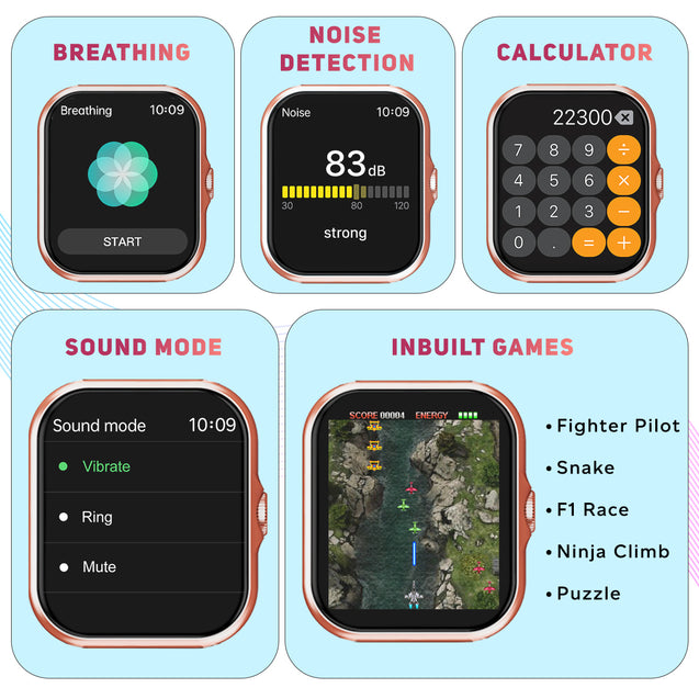 pTron Force X12N Bluetooth Calling Smartwatch, 1.85" Full Touch Display, Heart Rate Check, Watch Faces, Voice Assistance, Inbuilt Games, 5 Days Battery & IP68 Waterproof (Black & Gold)