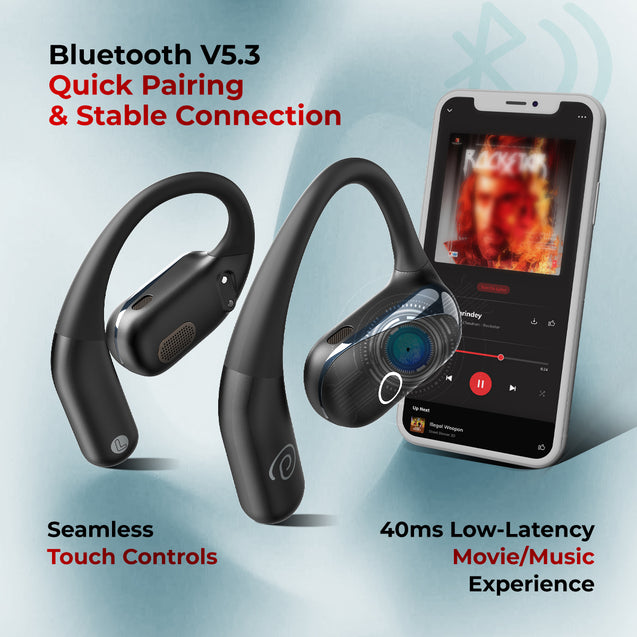 pTron Zenbuds Evo X2 Pro Open Ear Wireless Earbuds, SafeBeats Design, 4 QuadPro Mics with ENC Calls, 60H Playtime, Wraparound Audio, BT5.3 Headphones, Touch Control & Type C Fast Charging (Black)