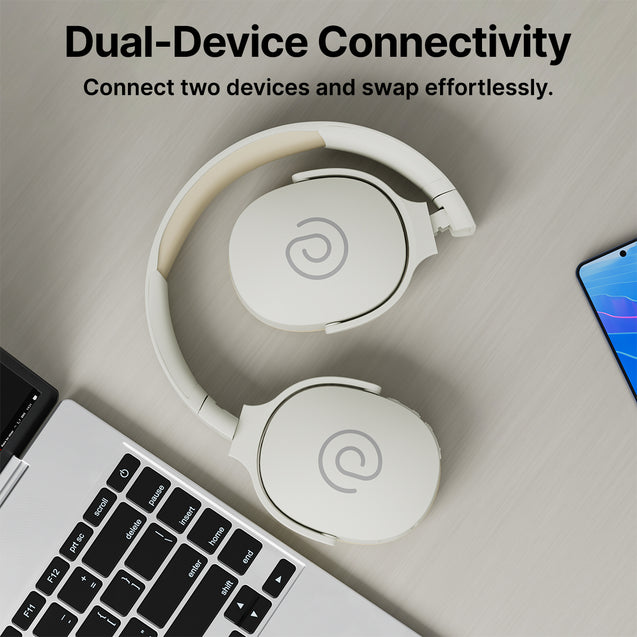 pTron Studio w/ 60Hrs Playtime, Wireless Over-Ear Headphones with HD Mic, Immersive Sound, 40mm Drivers, Bluetooth V5.4, Dual-Device Pairing, 3.5mm Aux Port, TF Card Slot & Type-C Fast Charging (Beige)
