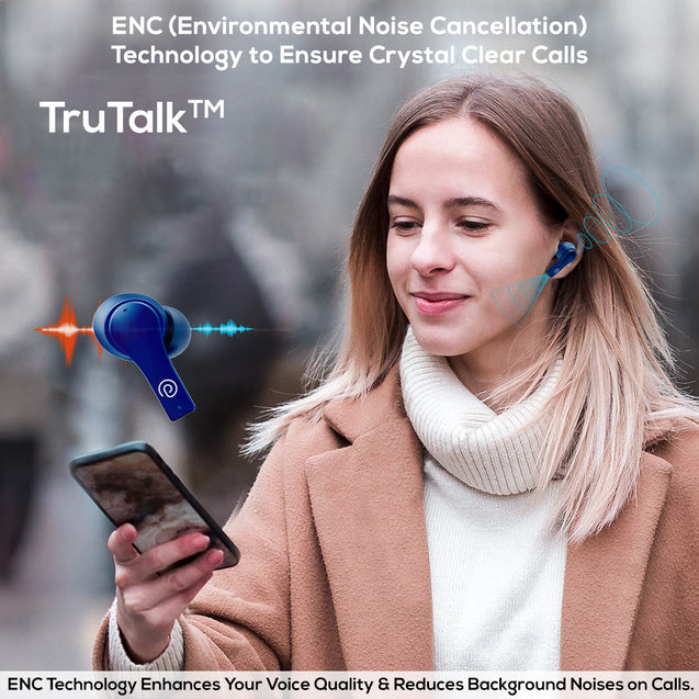 pTron Bassbuds Tango in-Ear TWS Earbuds, TruTalk AI-ENC Calls, Movie Mode, 40Hrs Playtime, Bluetooth 5.1 Headphone with HD Mics, Touch Control, IPX4 Water-Resistant & Type-C Fast Charging (Bold Blue)