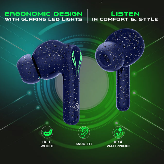 pTron Bassbuds Jade Truly Wireless Earbuds, 40ms Gaming Low Latency TWS, Stereo Calls, 40Hrs Playtime, Punchy Bass, in-Ear Bluetooth Headphones, Fast Type-C Charging & IPX4 Waterproof (Blue)